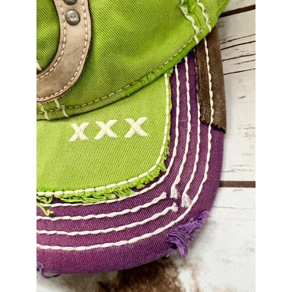 True Religion Trucker Hat Green Purple Distressed Horseshoe Logo OSFA